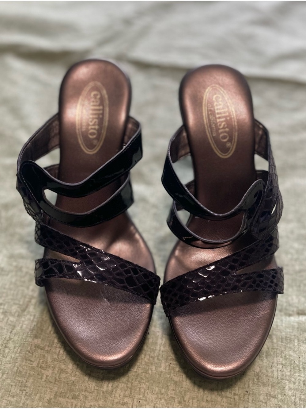 Callisto Black Patent Strappy Mule Sandals